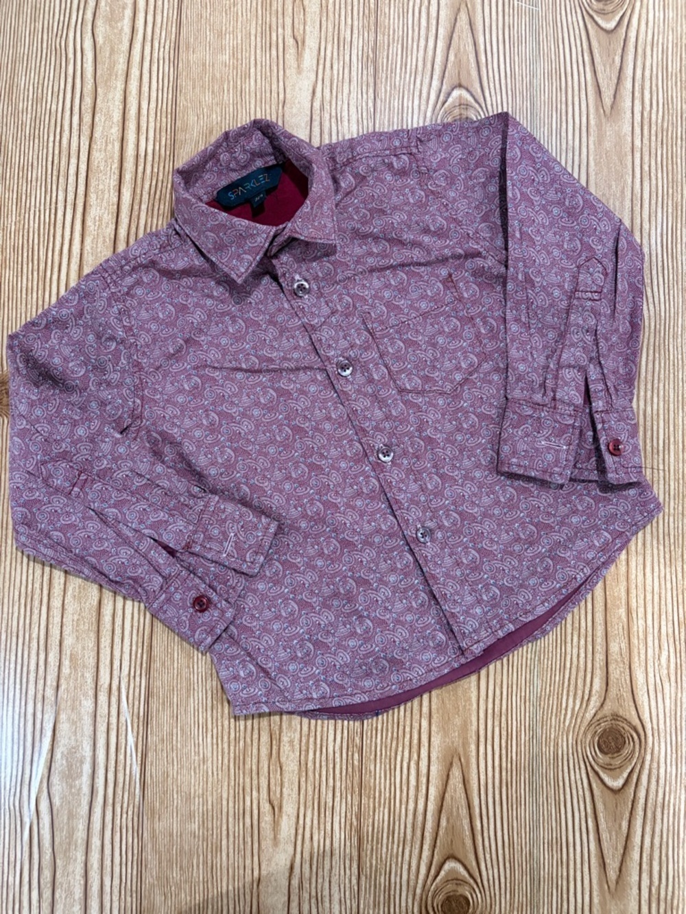 4/$20 Sparklez Burgundy Patterned Button-Up Shirt Size 2/3